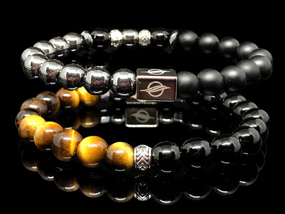 The ULYSSES - Hematite, Tiger Eye and Black/Matt Onyx Dual Set Men’s Bracelet