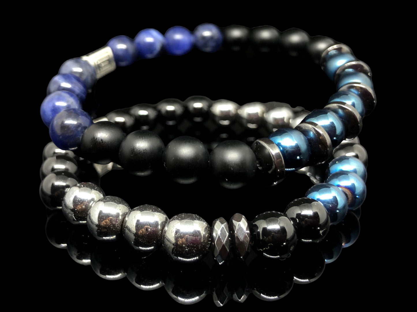 THE APOLLO - Black Onyx, Blue Hematite and Sodalite 2’li Set Men’s Bracelet