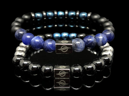 THE APOLLO - Black Onyx, Blue Hematite and Sodalite 2’li Set Men’s Bracelet