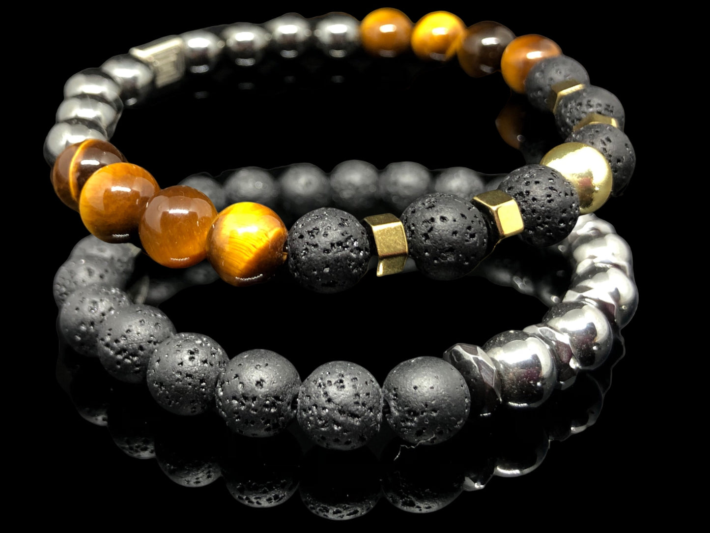 The PRIME - Lava Stone, Tiger Eye and Hematite 2’li Men’s Bracelet