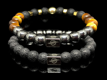 The PRIME - Lava Stone, Tiger Eye and Hematite 2’li Men’s Bracelet