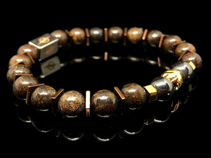 THE TITAN - Bronzite with Gold Stainless Steel Bead Men’s Bracelet