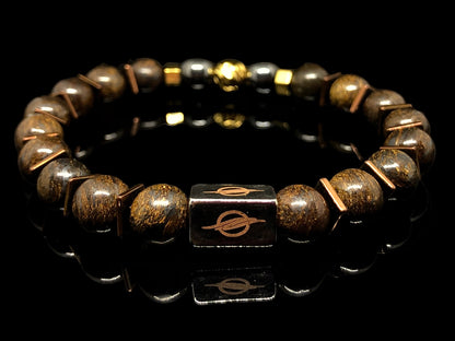 THE TITAN - Bronzite with Gold Stainless Steel Bead Men’s Bracelet