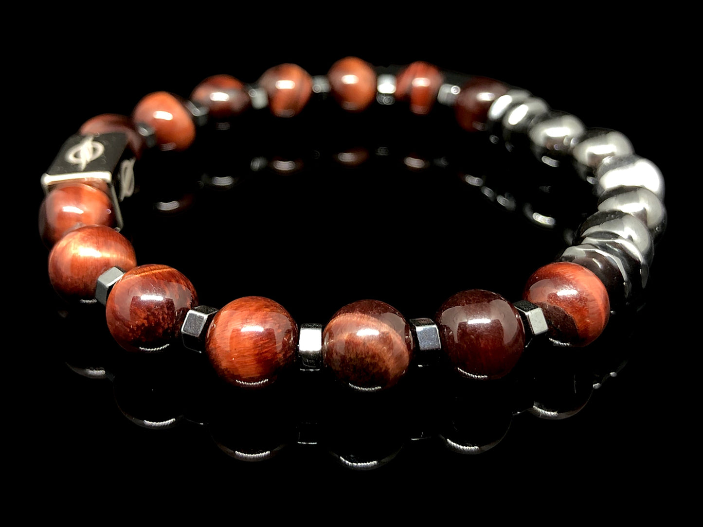 The GAMBIT - Red Tiger Eye and Black Hematite Men’s Bracelet