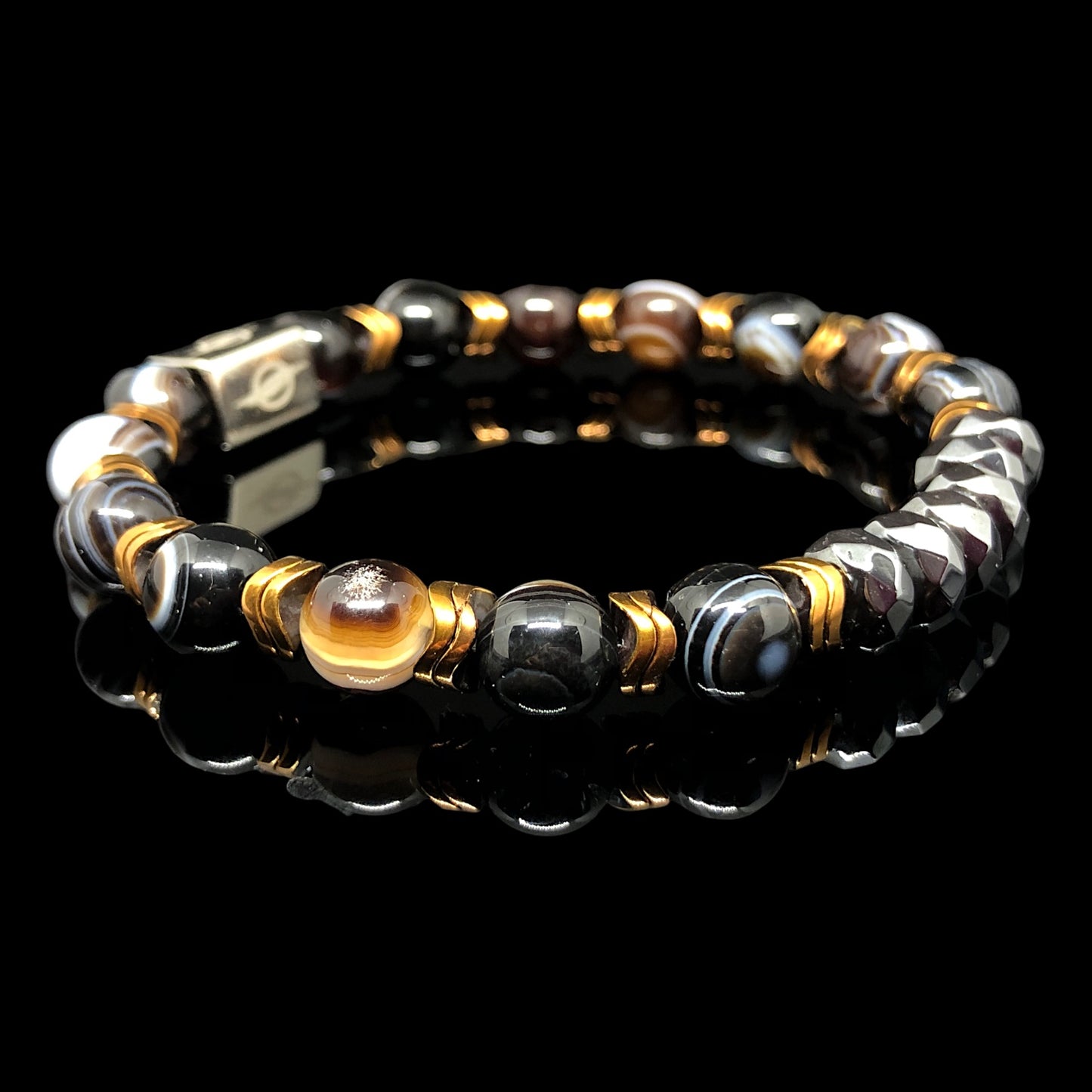 THE LOGAN - Black Eye Agate with Facet-Cut Hematite Men’s Bracelet