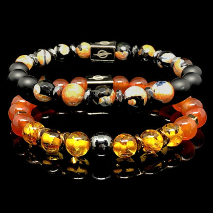 The SAHARA - Carnelian, Amber and Agate Stone 2’li Men’s Bracelet Set