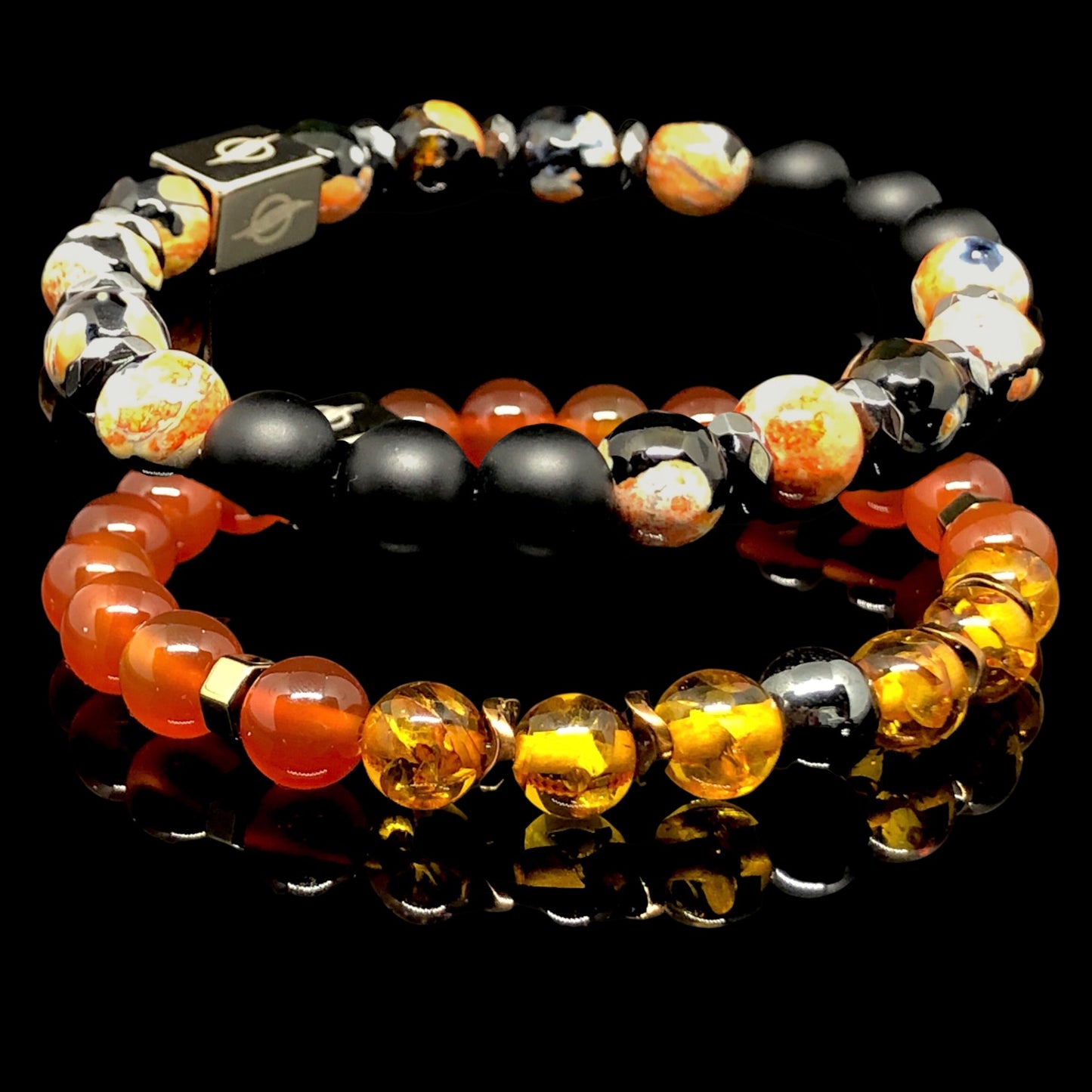 The SAHARA - Carnelian, Amber and Agate Stone 2’li Men’s Bracelet Set