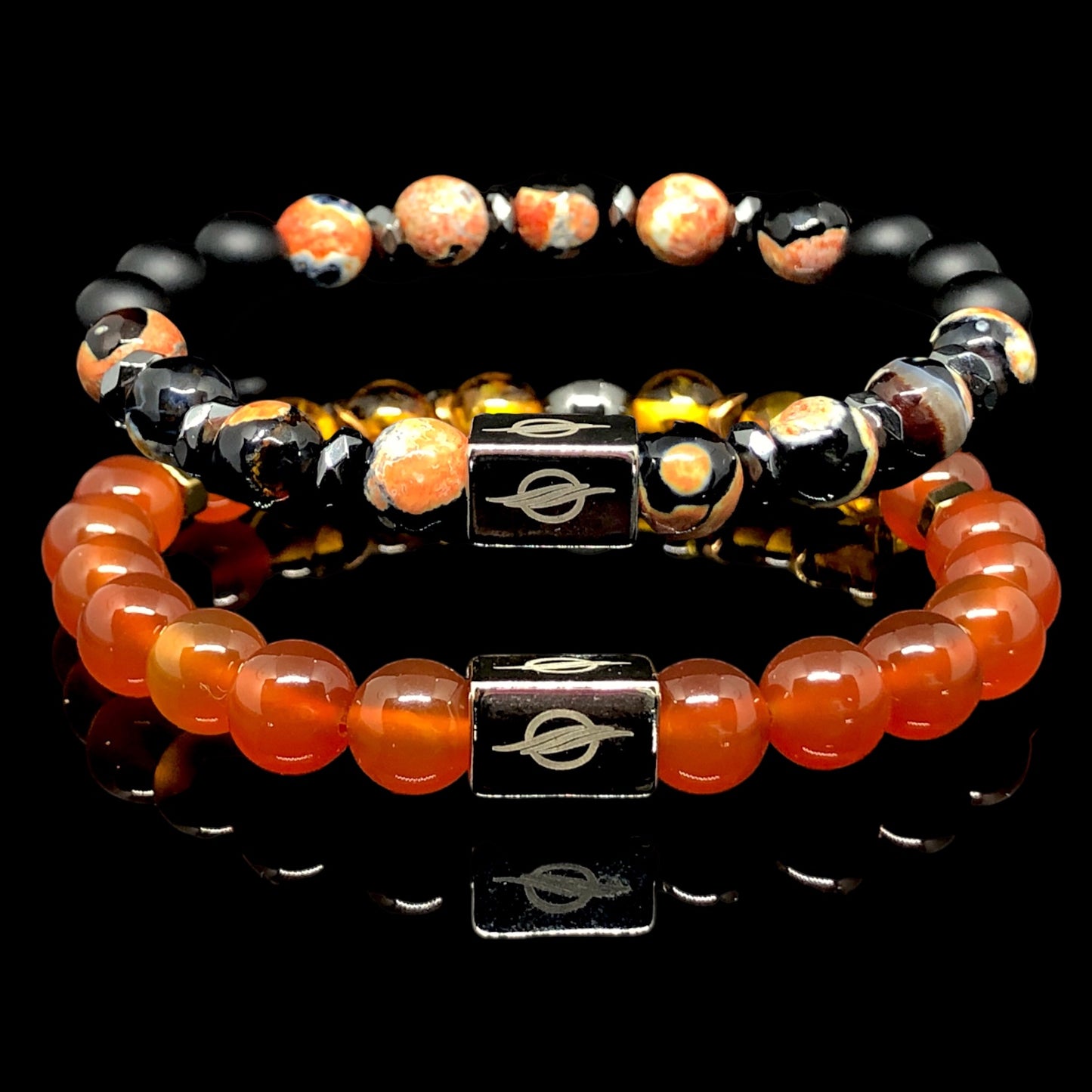 The SAHARA - Carnelian, Amber and Agate Stone 2’li Men’s Bracelet Set