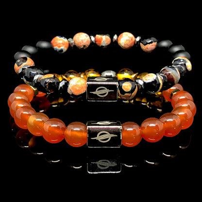 The SAHARA - Carnelian, Amber and Agate Stone 2’li Men’s Bracelet Set