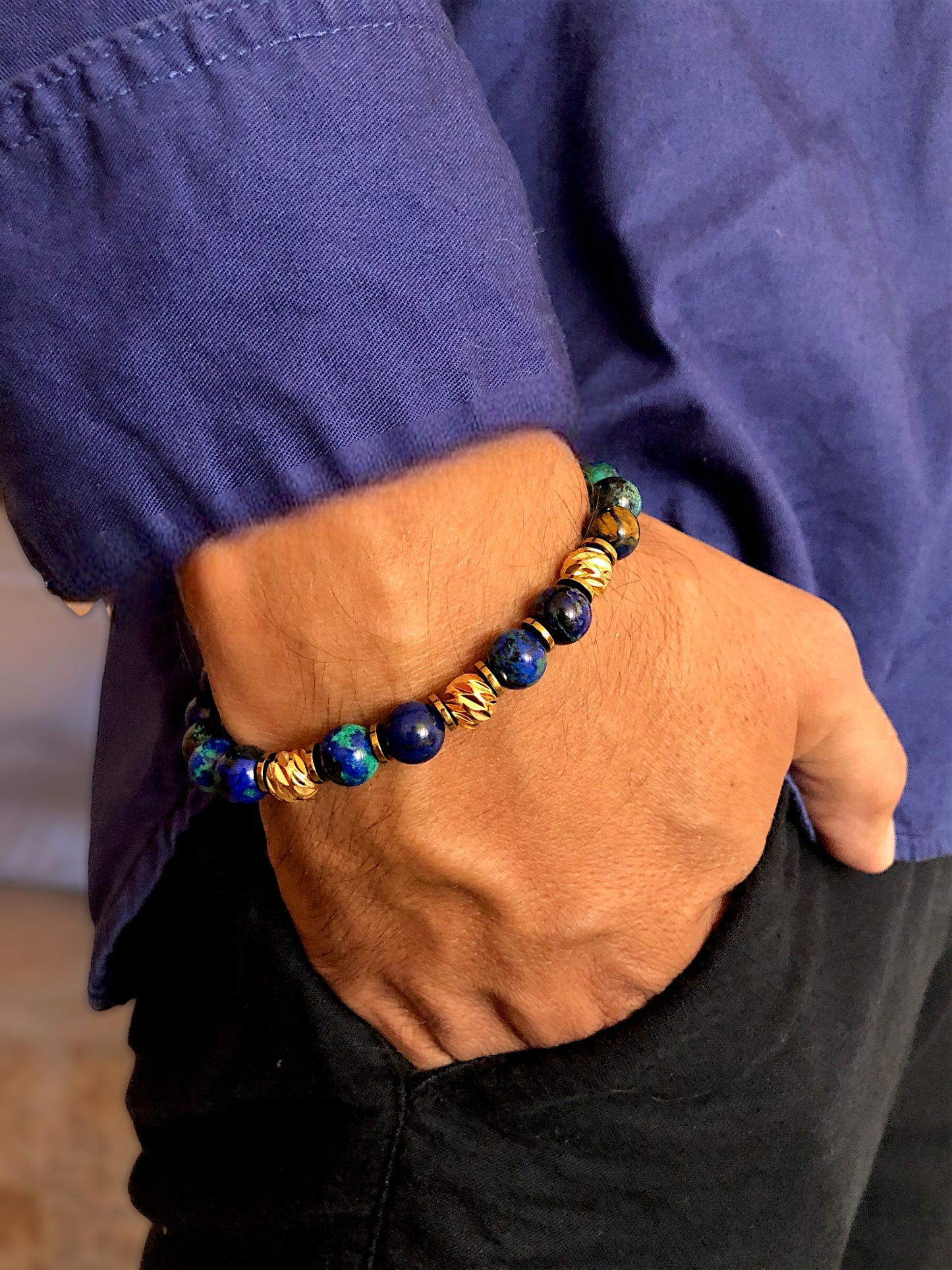 The AURORA - Azurite Men's Beaded Bracelet