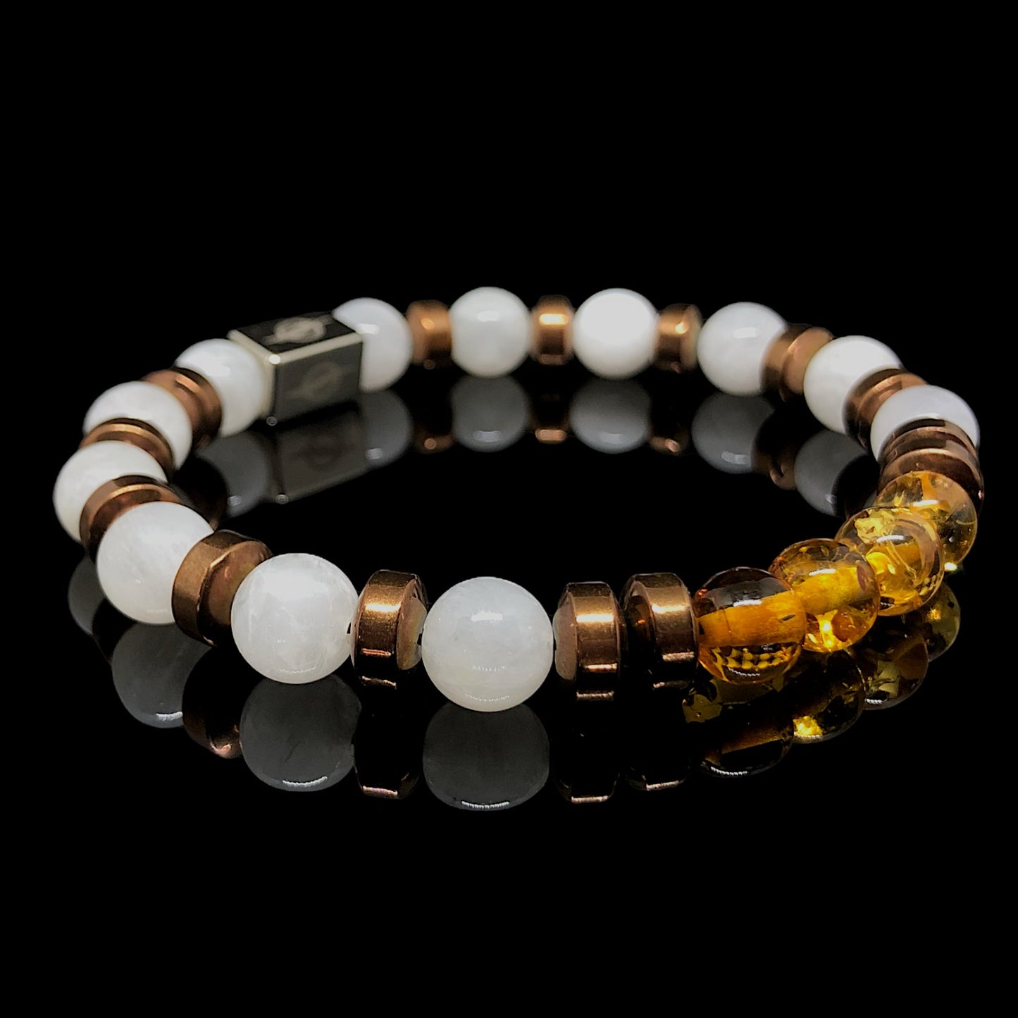 The LUNAR - Moonstone, Amber with Bronze Hematite Men’s Bracelet