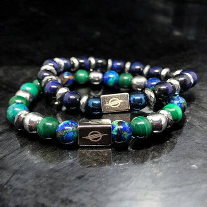 The AEGEON - Azurite, Malachite, Blue Tiger Eye and Hematite Dual Set Men’s Bracelet