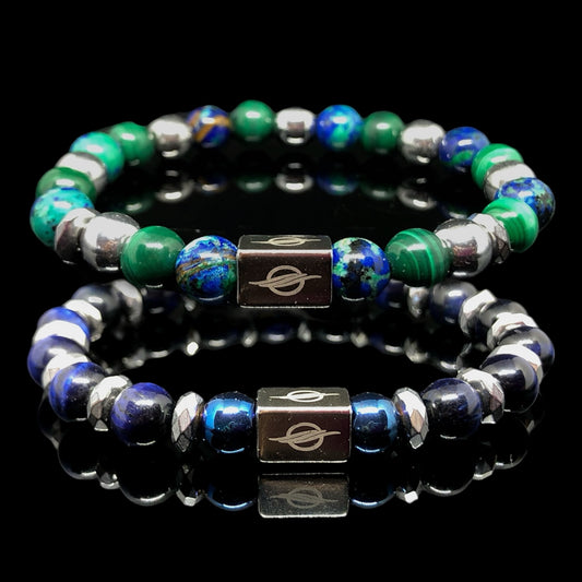 The AEGEON - Azurite, Malachite, Blue Tiger Eye and Hematite Dual Set Men’s Bracelet