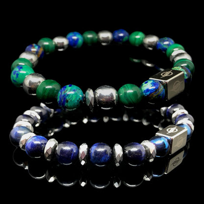 The AEGEON - Azurite, Malachite, Blue Tiger Eye and Hematite Dual Set Men’s Bracelet