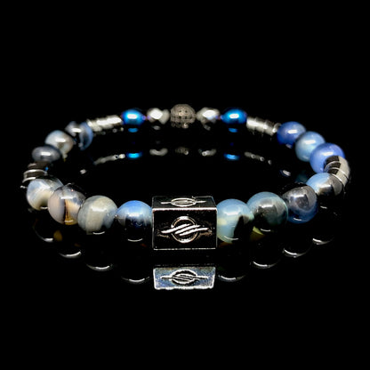 The General - Mavi Akik, Siyah Hematit ve Gümüş Zircon Premium Bileklik
