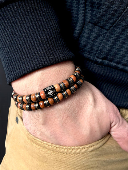 The Legend - Erkekler için Kırmızı Jasper ve Hematit 2'li Set Bileklik