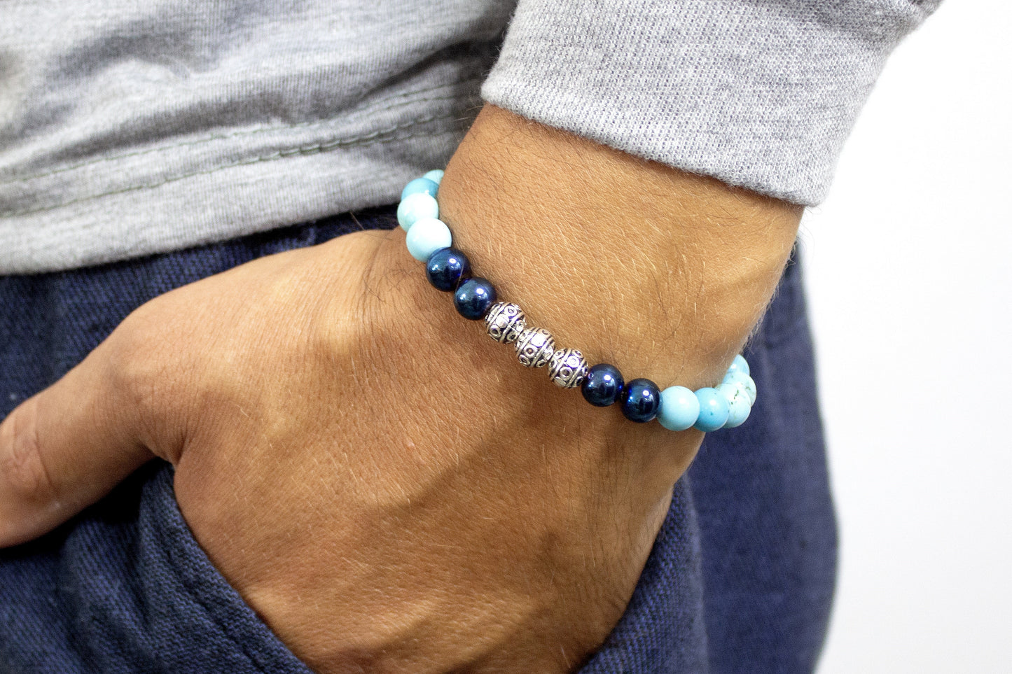 The Humble - Turquoise and Blue Hematite Men’s Bracelet