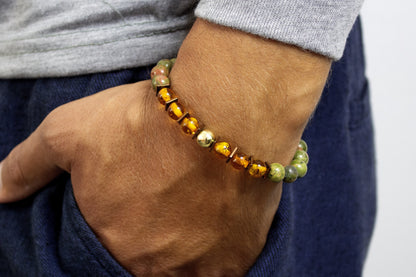 The Peaceful - Unakite and Amber Men’s Bracelet